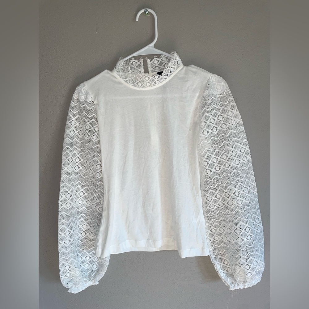 ME+EM White Cowl Neck Sweater with Lace Sleeves